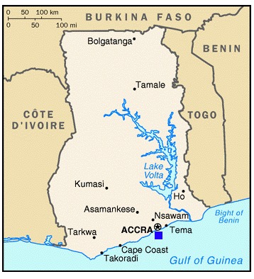 A map of the gambia and ghana.